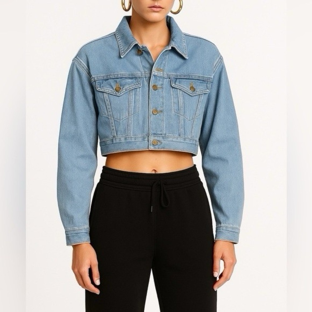 Re/Done Light Blue Cropped Denim Jacket